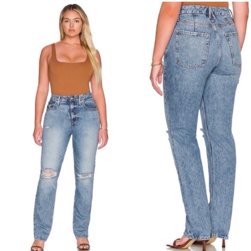 Good American GNIC0999T Distressed 100% Cotton Straight Leg Jeans | Size 6 / 28 - Picture 3 of 17